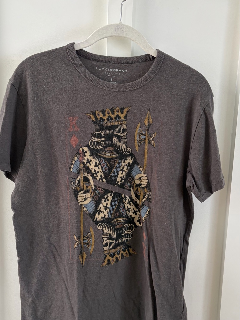 Lucky Brand Men’s King Graphic T-Shirt | Charcoal | Size Small | Vintage Style